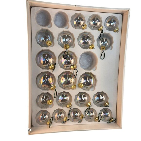 Holiday Crystal Glass Christmas Tree Ornaments Set 23 Pc 3 Sizes Gold Caps Vinta - Picture 11 of 12